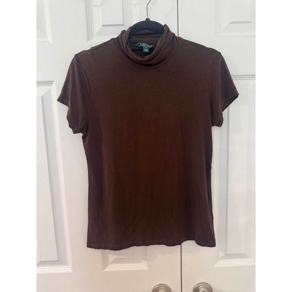 Lauren Ralph Lauren Brown Short Sleeve Turtleneck Top Vintage Viscose Blend M